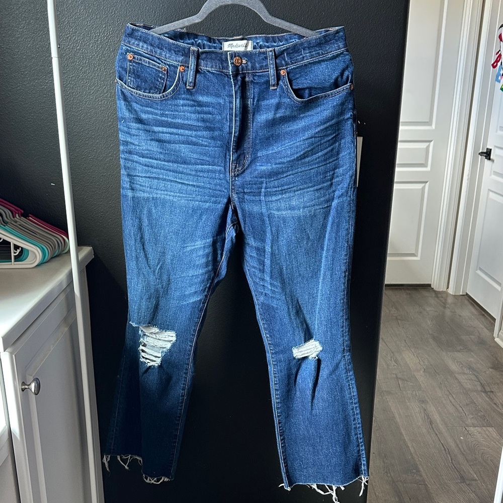 Madewell Dark Blue Distressed Ankle Jeans